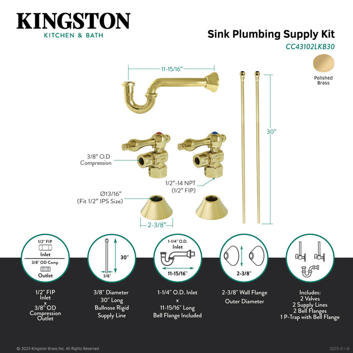 Trimscape CC43102LKB30 Traditional Plumbing Sink Trim Kit with P-Trap, Polished Brass