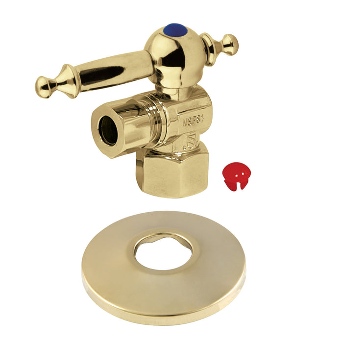 Kingston Tulare CC43102TLK1/2-Inch FIP x 3/8-Inch O.D. Comp Quarter-Turn Angle Shut-Off Valve with Flange, Polished Brass