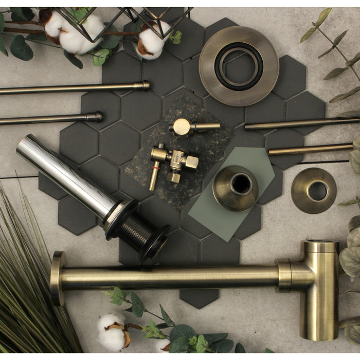 Kingston Sona CC43103DLVKB30 - Trimscape Modern Plumbing Sink Trim Kit with Bottle Trap and Drain, Antique Brass