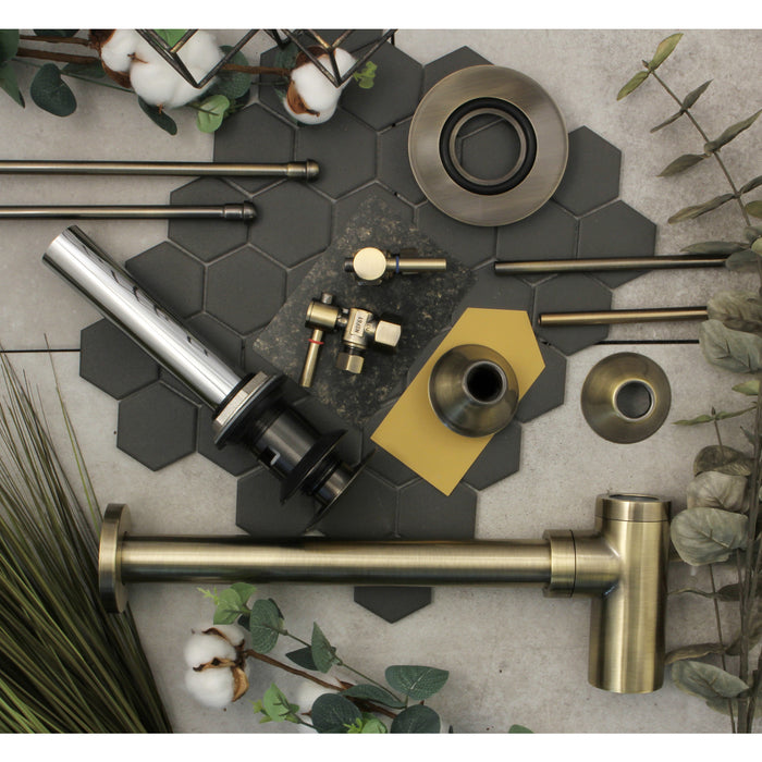 Trimscape CC43103DLVOKB30 Modern Plumbing Sink Trim Kit with Bottle Trap and Overflow Drain, Antique Brass