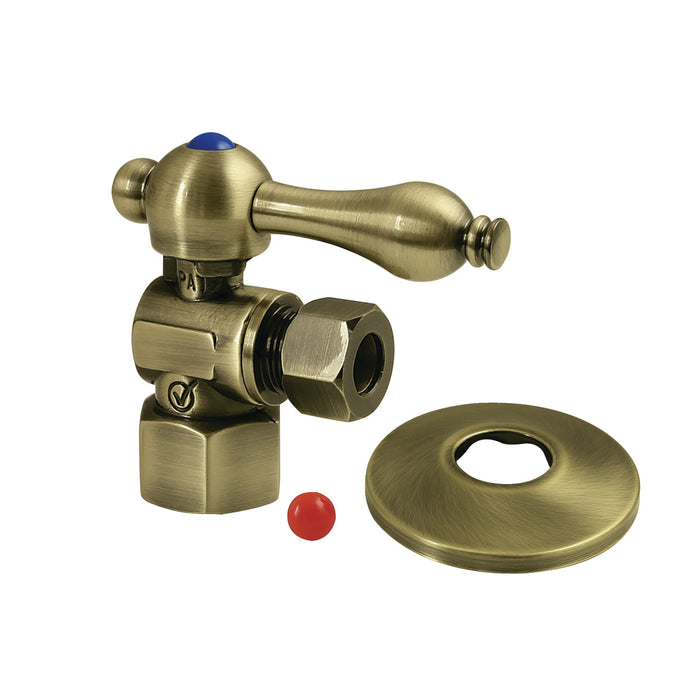 Kingston Heirloom CC43103K - Vintage 1/2-Inch FIP x 3/8-Inch O.D. Comp Quarter-Turn Angle Shut-Off Valve with Flange, Antique Brass