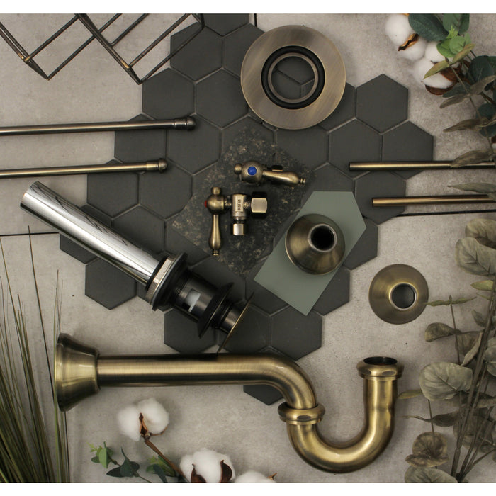 Kingston Heirloom CC43103VOKB30 - Trimscape Traditional Plumbing Sink Trim Kit with P-Trap and Overflow Drain, Antique Brass