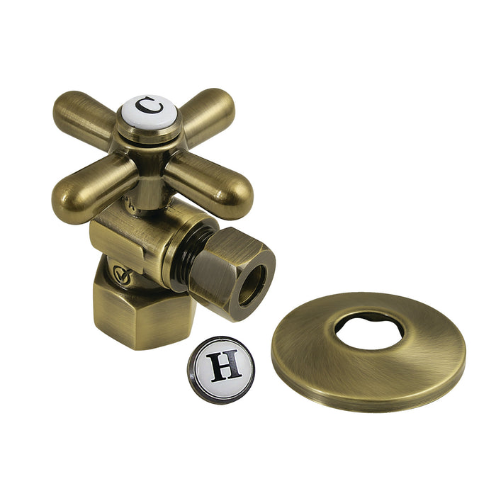 Kingston Heirloom CC43103XK - Vintage 1/2-Inch FIP x 3/8-Inch O.D. Comp Quarter-Turn Angle Shut-Off Valve with Flange, Antique Brass