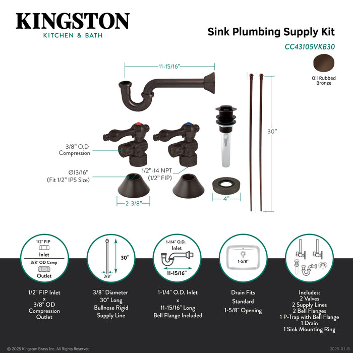Kingston Heirloom CC43105VKB30 - Trimscape Traditional Plumbing Sink Trim Kit with P-Trap and Drain, Oil Rubbed Bronze