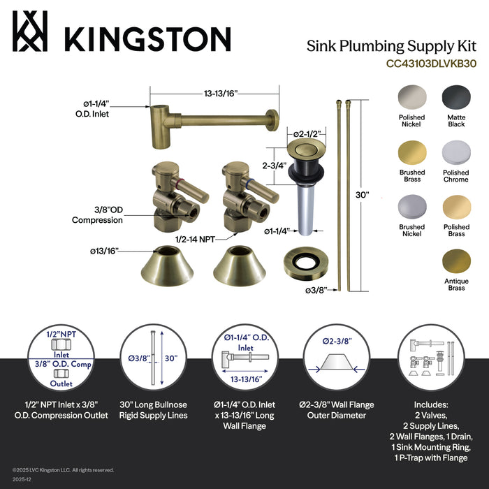 Kingston Sona CC43106DLVKB30 - Trimscape Modern Plumbing Sink Trim Kit with Bottle Trap and Drain, Polished Nickel