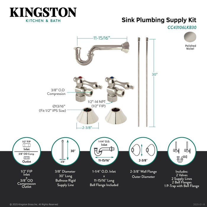 Kingston Heirloom CC43106LKB30 - Trimscape Traditional Plumbing Sink Trim Kit with P-Trap, Polished Nickel