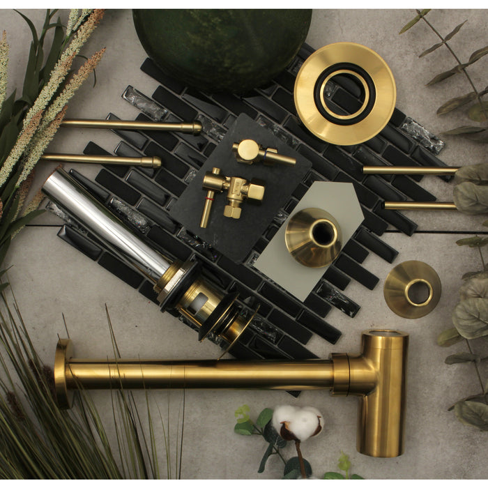 Trimscape CC43107DLVOKB30 Modern Plumbing Sink Trim Kit with Bottle Trap and Overflow Drain, Brushed Brass