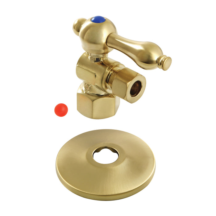 Kingston Heirloom CC43107K - Vintage 1/2-Inch FIP x 3/8-Inch O.D. Comp Quarter-Turn Angle Shut-Off Valve with Flange, Brushed Brass