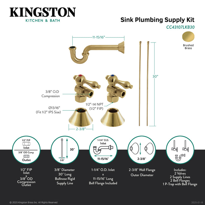 Kingston Heirloom CC43107LKB30 - Trimscape Traditional Plumbing Sink Trim Kit with P-Trap, Brushed Brass