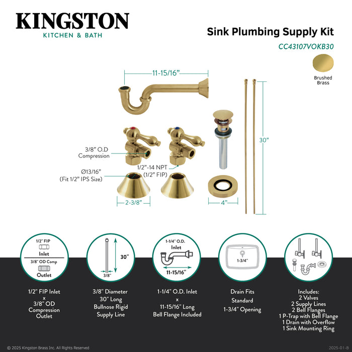 Kingston Heirloom CC43107VOKB30 - Trimscape Traditional Plumbing Sink Trim Kit with P-Trap and Overflow Drain, Brushed Brass