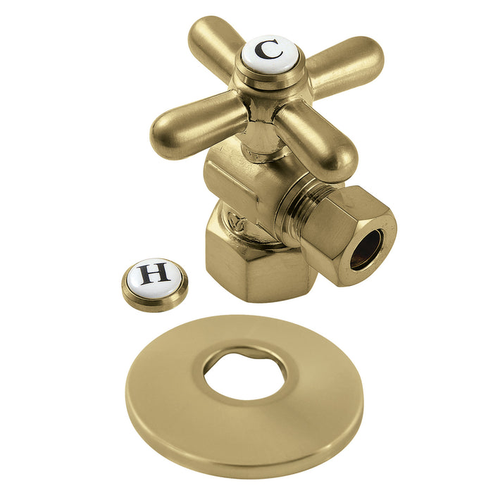 Kingston Heirloom CC43107XK - Vintage 1/2-Inch FIP x 3/8-Inch O.D. Comp Quarter-Turn Angle Shut-Off Valve with Flange, Brushed Brass