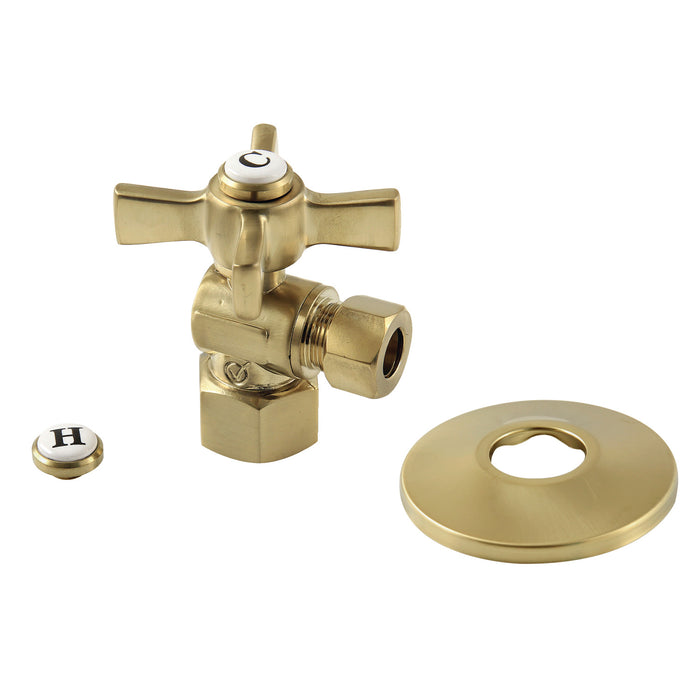 Kingston Tulare CC43107ZXK - Millennium 1/2-Inch FIP x 3/8-Inch O.D. Comp Quarter-Turn Angle Shut-Off Valve with Flange, Brushed Brass