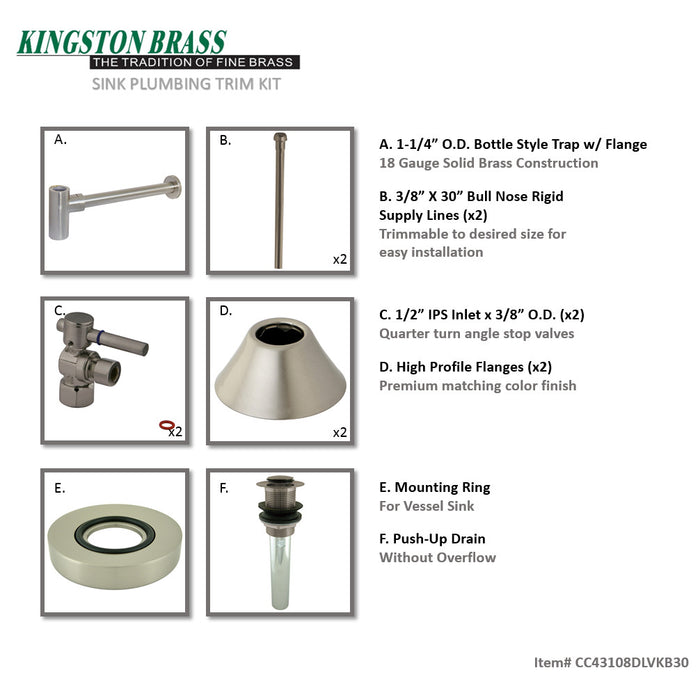 Kingston Sona CC43108DLVKB30 - Trimscape Modern Plumbing Sink Trim Kit with Bottle Trap and Drain, Brushed Nickel