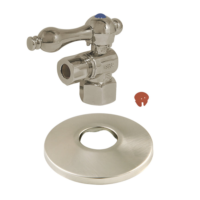 Kingston Heirloom CC43108K - Vintage 1/2-Inch FIP x 3/8-Inch O.D. Comp Quarter-Turn Angle Shut-Off Valve with Flange, Brushed Nickel