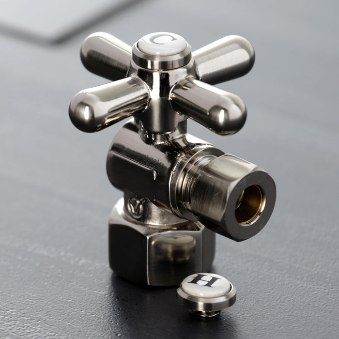 Kingston Heirloom CC43108X - Vintage 1/2-Inch FIP x 3/8-Inch O.D. Comp Quarter-Turn Angle Shut-Off Valve, Brushed Nickel