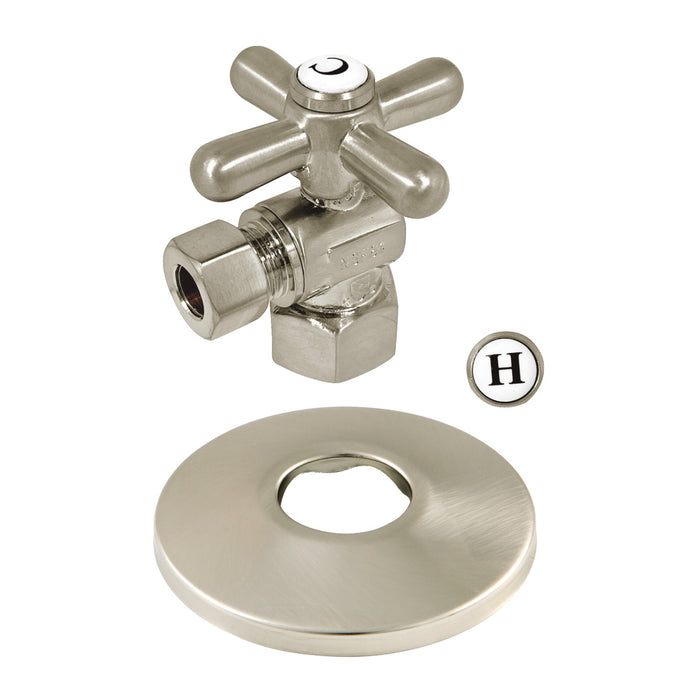 Kingston Heirloom CC43108XK - Vintage 1/2-Inch FIP x 3/8-Inch O.D. Comp Quarter-Turn Angle Shut-Off Valve with Flange, Brushed Nickel