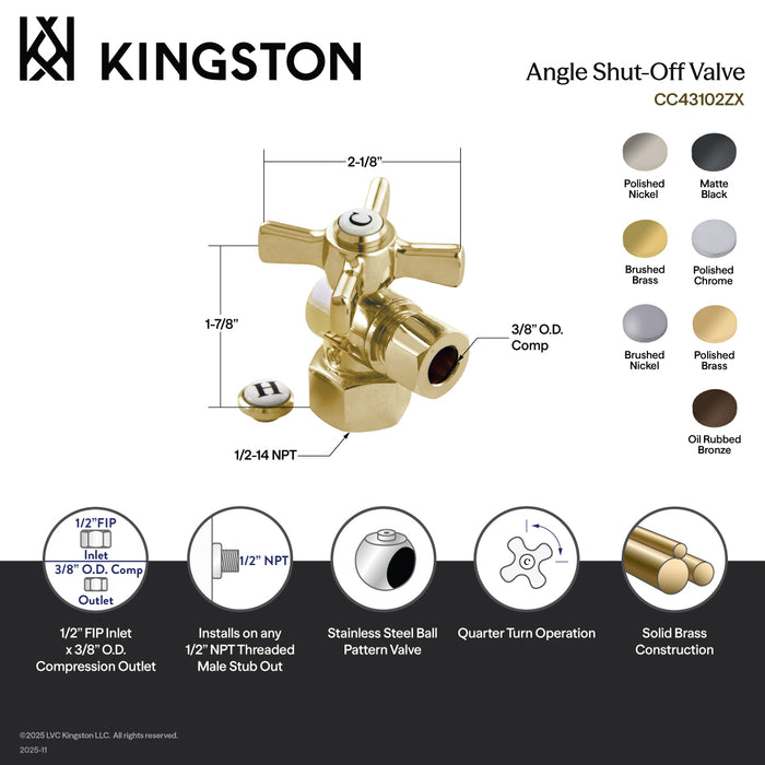 Kingston Tulare CC43108ZX - Millennium 1/2-Inch FIP x 3/8-Inch O.D. Comp Quarter-Turn Angle Shut-Off Valve, Brushed Nickel