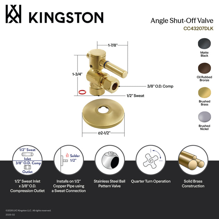 Kingston Sona CC43200DLK - Concord 1/2-Inch Sweat x 3/8-Inch O.D. Comp Quarter-Turn Angle Shut-Off Valve with Flange, Matte Black