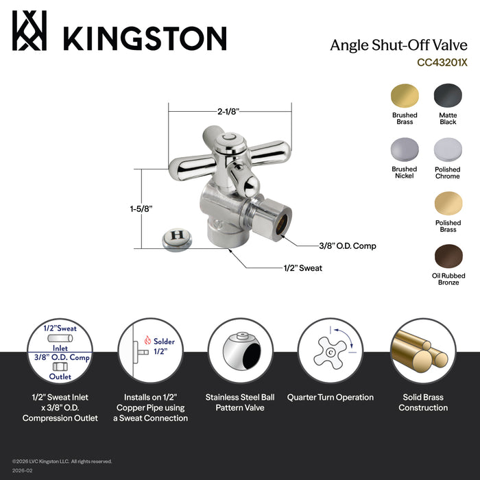 Kingston Heirloom CC43200X - Vintage 1/2-Inch Sweat x 3/8-Inch O.D. Comp Angle Shut-Off Valve, Matte Black
