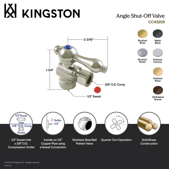 Kingston Heirloom CC43201 - Vintage 1/2-Inch Sweat x 3/8-Inch O.D. Comp Angle Shut-Off Valve, Polished Chrome