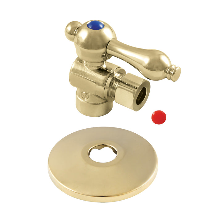 Kingston Heirloom CC43202K 1/2-Inch Sweat x 3/8-Inch O.D. Comp Quarter-Turn Angle Shut-Off Valve with Flange, Polished Brass
