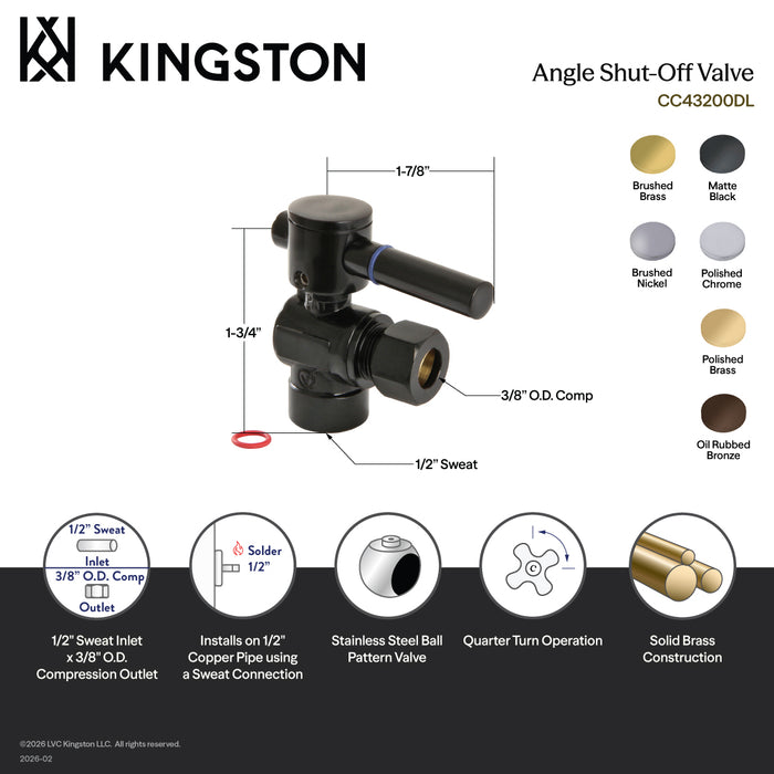 Kingston Sona CC43207DL - Concord 1/2-Inch Sweat x 3/8-Inch O.D. Comp Angle Shut-Off Valve, Brushed Brass