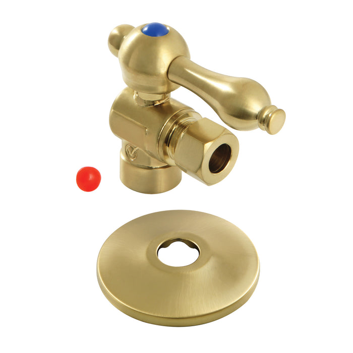 Kingston Heirloom CC43207K - Victorian 1/2-Inch Sweat x 3/8-Inch O.D. Comp Quarter-Turn Angle Shut-Off Valve with Flange, Brushed Brass