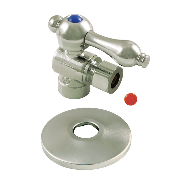 Kingston Heirloom CC43208K 1/2-Inch Sweat x 3/8-Inch O.D. Comp Quarter-Turn Angle Shut-Off Valve with Flange, Brushed Nickel