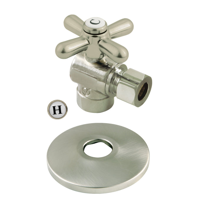 Kingston Heirloom CC43208XK - Vintage 1/2-Inch Sweat x 3/8-Inch O.D. Comp Quarter-Turn Angle Shut-Off Valve with Flange, Brushed Nickel
