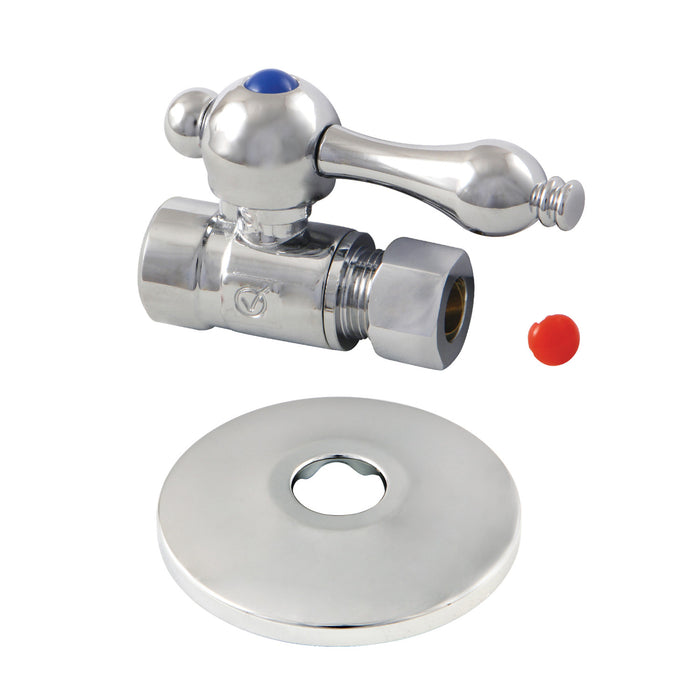 Kingston Heirloom CC43251K 1/2-Inch Sweat x 3/8-Inch O.D. Comp Quarter-Turn Straight Shut-Off Valve with Flange, Polished Chrome