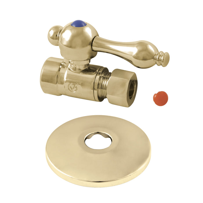 Kingston Heirloom CC43252K 1/2-Inch Sweat x 3/8-Inch O.D. Comp Quarter-Turn Straight Shut-Off Valve with Flange, Polished Brass