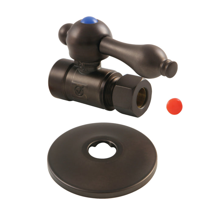 Kingston Heirloom CC43255K 1/2-Inch Sweat x 3/8-Inch O.D. Comp Quarter-Turn Straight Shut-Off Valve with Flange, Oil Rubbed Bronze
