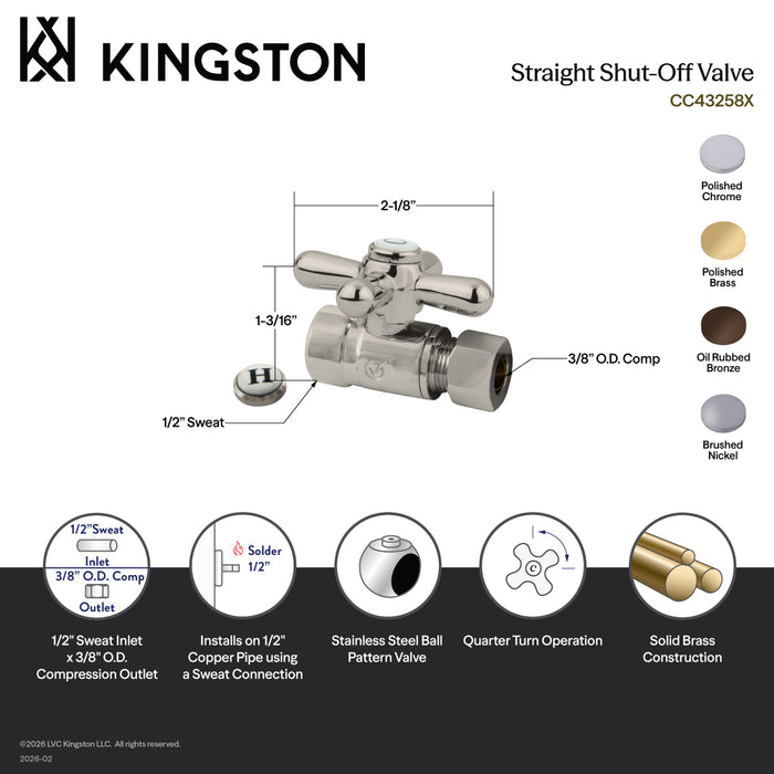 Kingston Heirloom CC43255X - Vintage 1/2-Inch Sweat x 3/8-Inch O.D. Comp Straight Shut-Off Valve, Oil Rubbed Bronze