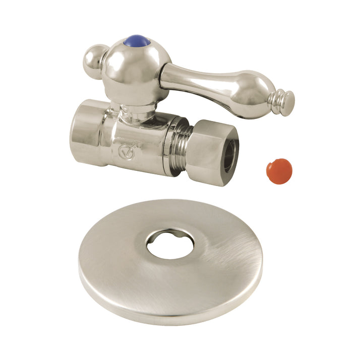 Kingston Heirloom CC43258K 1/2-Inch Sweat x 3/8-Inch O.D. Comp Quarter-Turn Straight Shut-Off Valve with Flange, Brushed Nickel