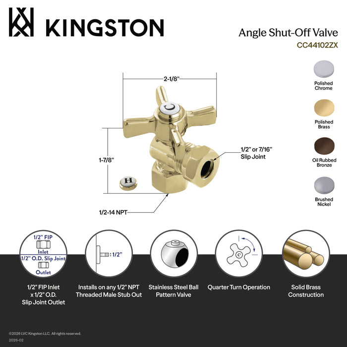 Kingston Tulare CC44101ZX - Millennium 1/2-Inch FIP x 1/2-Inch or 7/16-Inch Slip Joint Quarter-Turn Angle Shut-Off Valve, Polished Chrome