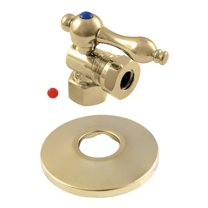 Kingston Heirloom CC44102K1/2-Inch FIP x 1/2-Inch or 7/16-Inch Slip Joint Quarter-Turn Angle Shut-Off Valve with Flange, Polished Brass
