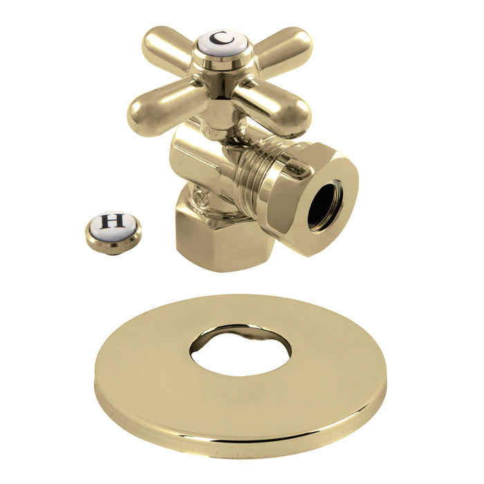 Kingston Heirloom CC44102XK1/2-Inch FIP x 1/2-Inch or 7/16-Inch Slip Joint Quarter-Turn Angle Shut-Off Valve with Flange, Polished Brass