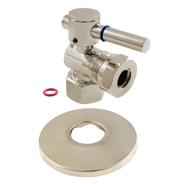 Kingston Sona CC44108DLK 1/2-Inch FIP x 1/2-Inch or 7/16-Inch Slip Joint Quarter-Turn Angle Shut-Off Valve with Flange, Brushed Nickel