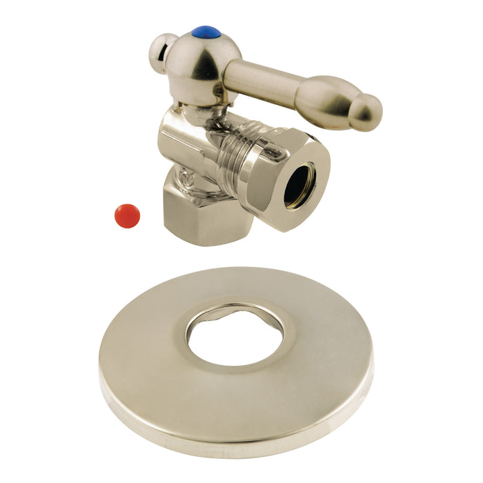 Kingston Tulare CC44108KLK 1/2-Inch FIP x 1/2-Inch or 7/16-Inch Slip Joint Quarter-Turn Angle Shut-Off Valve with Flange, Brushed Nickel