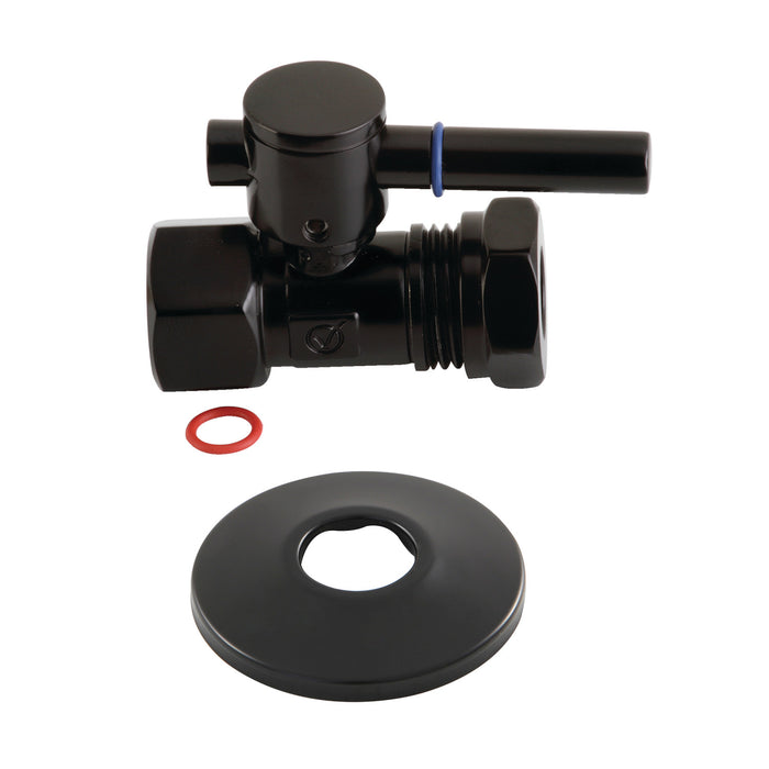 Kingston Sona CC44150DLK 1/2-Inch FIP x 1/2-Inch or 7/16-Inch Slip Joint Quarter-Turn Straight Shut-Off Valve with Flange, Matte Black