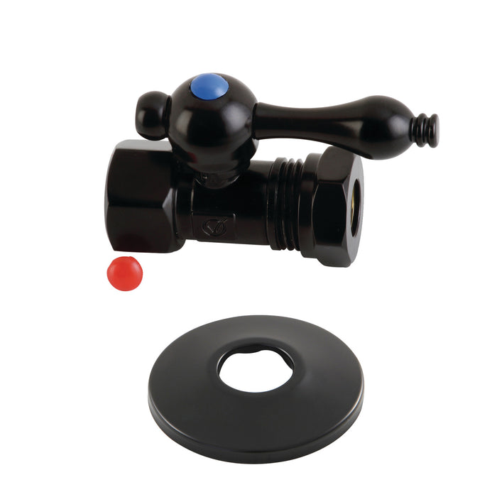 Kingston Heirloom CC44150K - Vintage 1/2-Inch FIP x 1/2-Inch or 7/16-Inch Slip Joint Quarter-Turn Straight Shut-Off Valve with Flange, Matte Black