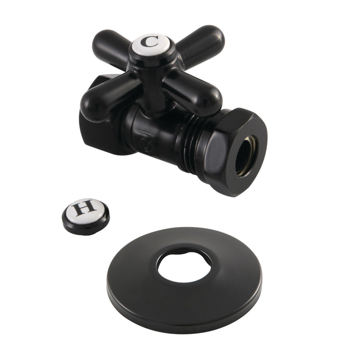 Kingston Heirloom CC44150XK - Vintage 1/2-Inch FIP x 1/2-Inch or 7/16-Inch Slip Joint Quarter-Turn Straight Shut-Off Valve with Flange, Matte Black