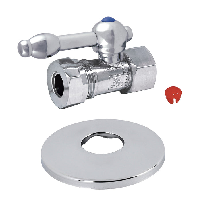 Kingston Tulare CC44151KLK 1/2-Inch FIP x 1/2-Inch or 7/16-Inch Slip Joint Quarter-Turn Straight Shut-Off Valve with Flange, Polished Chrome