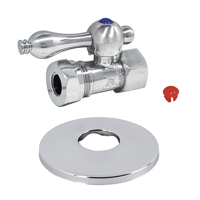 Kingston Heirloom CC44151K - Vintage 1/2-Inch FIP x 1/2-Inch or 7/16-Inch Slip Joint Quarter-Turn Straight Shut-Off Valve with Flange, Polished Chrome