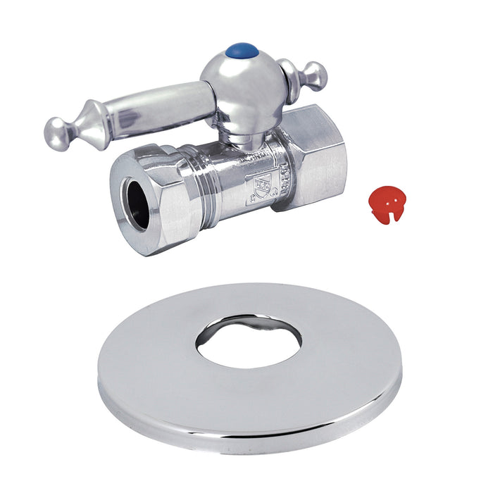Kingston Tulare CC44151TLK 1/2-Inch FIP x 1/2-Inch or 7/16-Inch Slip Joint Quarter-Turn Straight Shut-Off Valve with Flange, Polished Chrome