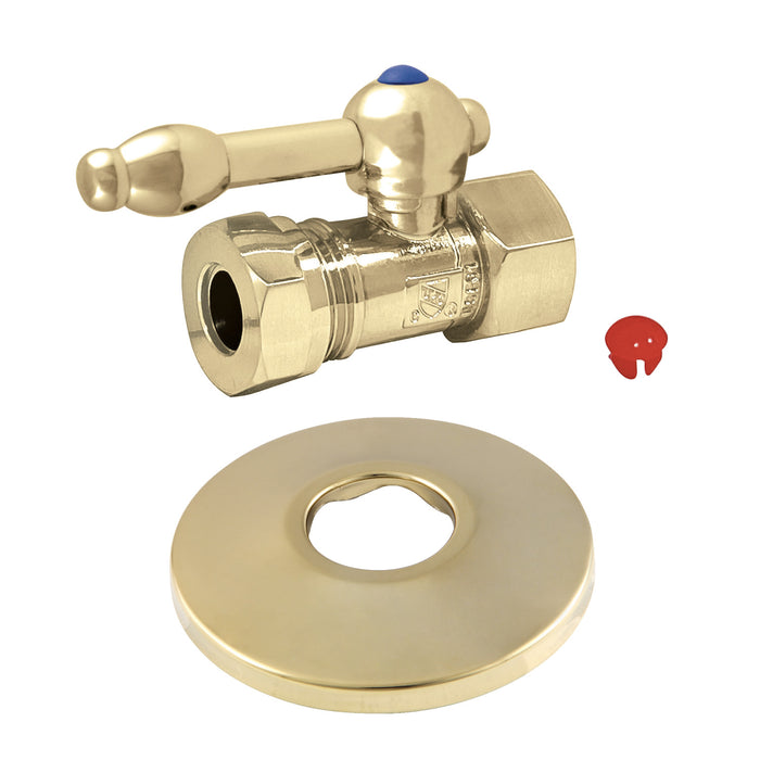 Kingston Tulare CC44152KLK 1/2-Inch FIP x 1/2-Inch or 7/16-Inch Slip Joint Quarter-Turn Straight Shut-Off Valve with Flange, Polished Brass