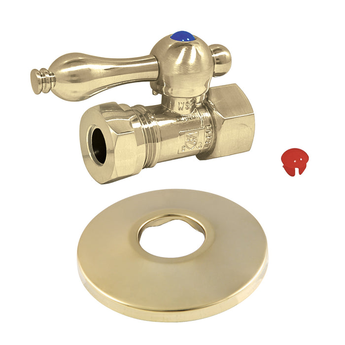 Kingston Heirloom CC44152K - Vintage 1/2-Inch FIP x 1/2-Inch or 7/16-Inch Slip Joint Quarter-Turn Straight Shut-Off Valve with Flange, Polished Brass