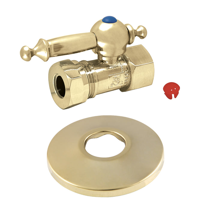 Kingston Tulare CC44152TLK1/2-Inch FIP x 1/2-Inch or 7/16-Inch Slip Joint Quarter-Turn Straight Shut-Off Valve with Flange, Polished Brass