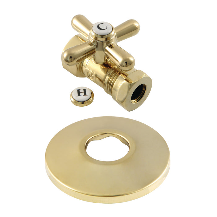 Kingston Heirloom CC44152XK - Vintage 1/2-Inch FIP x 1/2-Inch or 7/16-Inch Slip Joint Quarter-Turn Straight Shut-Off Valve with Flange, Polished Brass