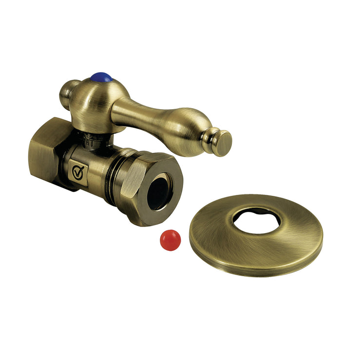Kingston Heirloom CC44153K - Vintage 1/2-Inch FIP x 1/2-Inch or 7/16-Inch Slip Joint Quarter-Turn Straight Shut-Off Valve with Flange, Antique Brass
